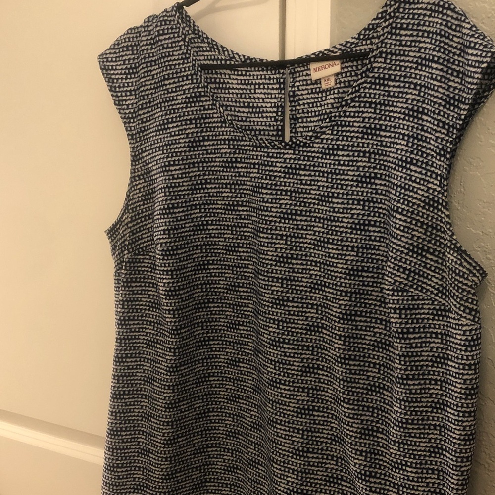 Merona  Navy and White Women's Top great lightweight. Button on neck.